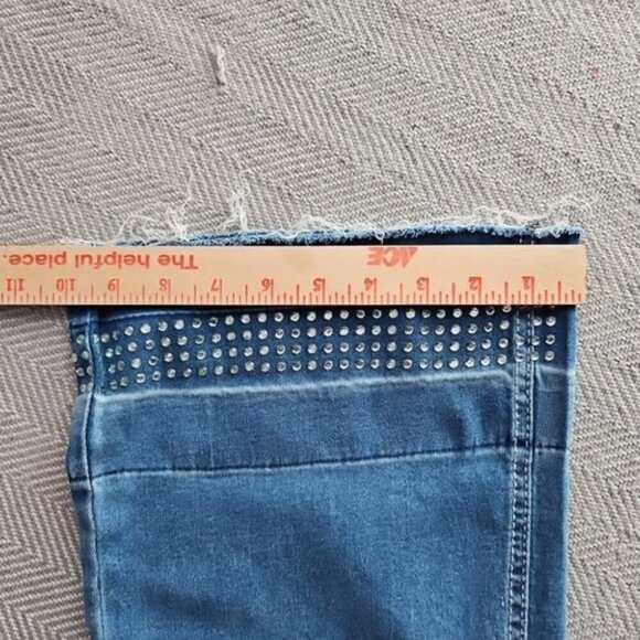 Ashley Stewart Jeans Size 14 Medium Wash Rhinestone Raw Edge Bootcut Leg 147502 - Picture 4 of 16